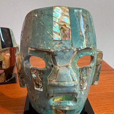 2 Vintage Mayan Tribal Burial Death Masks - Mother of Pearl