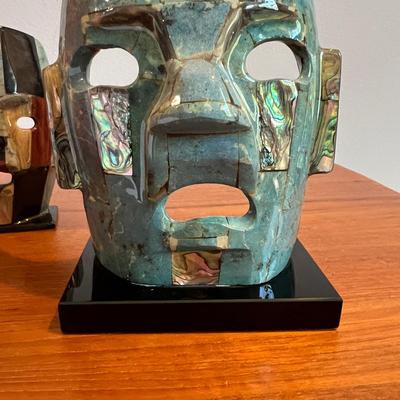 2 Vintage Mayan Tribal Burial Death Masks - Mother of Pearl