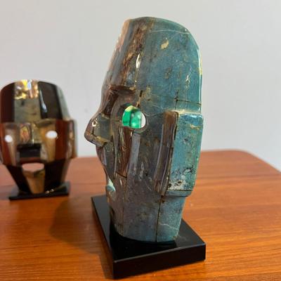 2 Vintage Mayan Tribal Burial Death Masks - Mother of Pearl