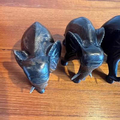 4 Vintage Carved Wood Elephants Sculptures