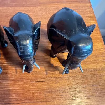 4 Vintage Carved Wood Elephants Sculptures