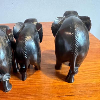 4 Vintage Carved Wood Elephants Sculptures