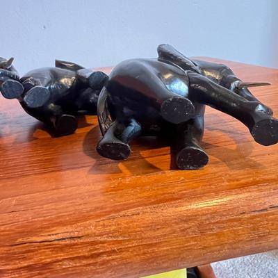 4 Vintage Carved Wood Elephants Sculptures