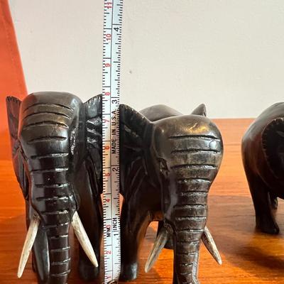 4 Vintage Carved Wood Elephants Sculptures