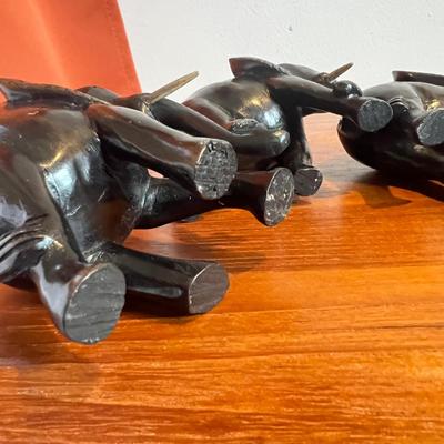 4 Vintage Carved Wood Elephants Sculptures