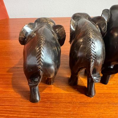 4 Vintage Carved Wood Elephants Sculptures