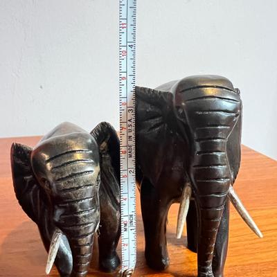 4 Vintage Carved Wood Elephants Sculptures
