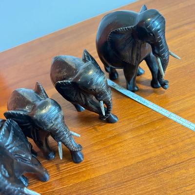 4 Vintage Carved Wood Elephants Sculptures