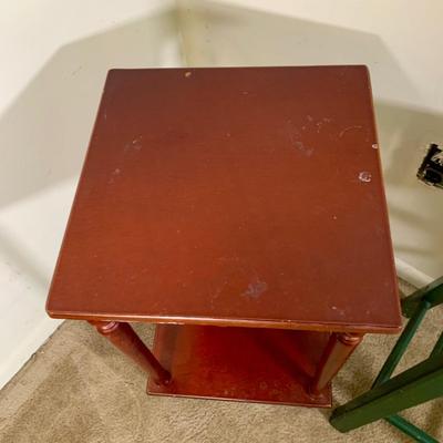 LOT 38 L: Wooden Side Table w/ Drawer & Barstool