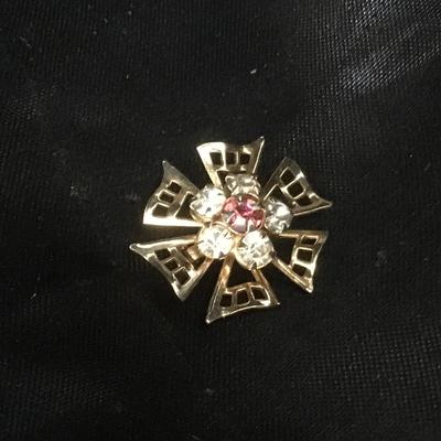 Petite Pink and Faux Diamond Brooch