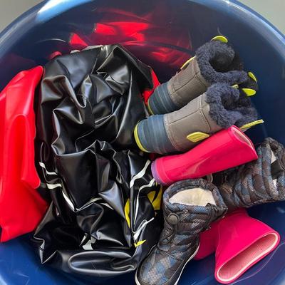 Blue Tub of Kids Stuff, Includes 5-6 Toddler Boots