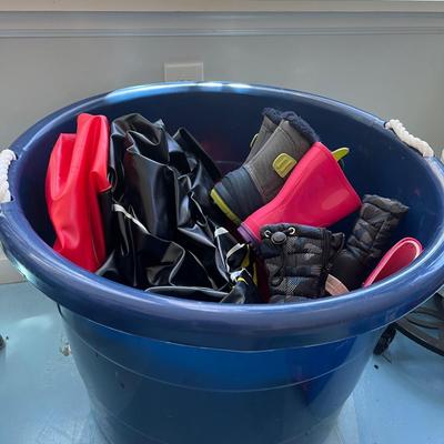 Blue Tub of Kids Stuff, Includes 5-6 Toddler Boots