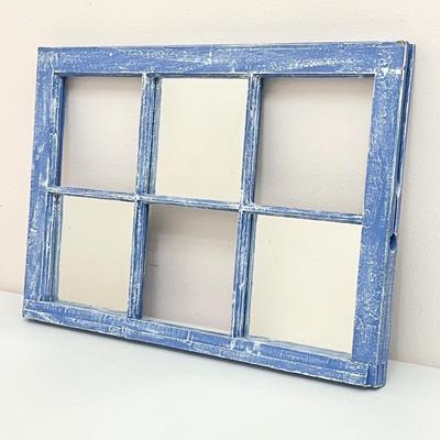 Vtg. Window With Distressed Blue Finish Wall Decor