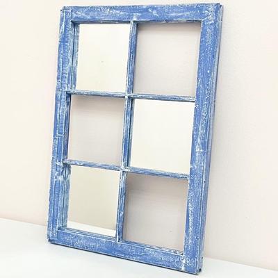 Vtg. Window With Distressed Blue Finish Wall Decor