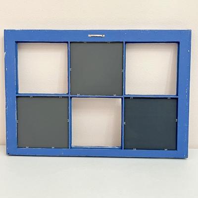 Vtg. Window With Distressed Blue Finish Wall Decor