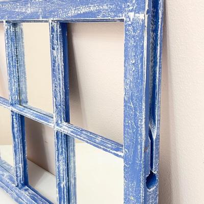 Vtg. Window With Distressed Blue Finish Wall Decor