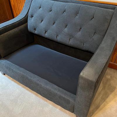 Grey Upholstered Tufted Sofa With Storage Ottoman