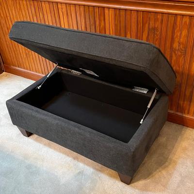Grey Upholstered Tufted Sofa With Storage Ottoman