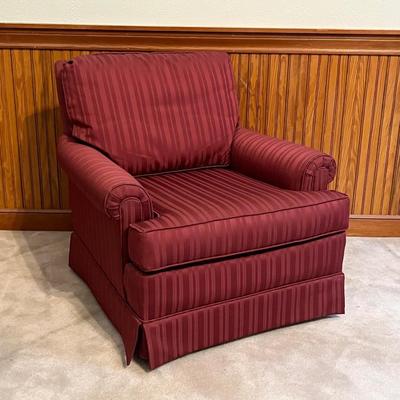 ROWE FURNITURE ~ Burgundy Upholstered Skirted Arm Chair & Ottoman