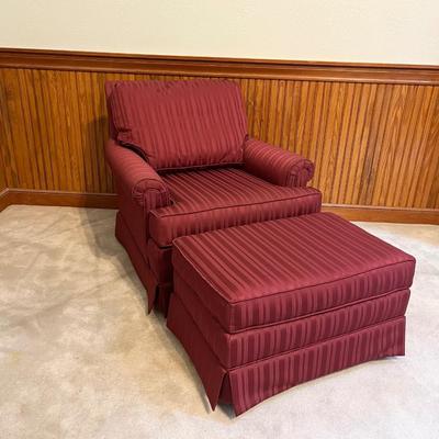ROWE FURNITURE ~ Burgundy Upholstered Skirted Arm Chair & Ottoman