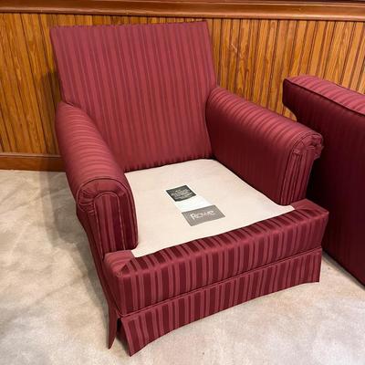 ROWE FURNITURE ~ Burgundy Upholstered Skirted Arm Chair & Ottoman