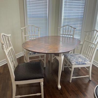 Solid Wood Dining Table w/ 4 Upholstered Chairs and Leaf
