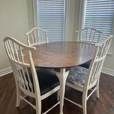 Solid Wood Dining Table w/ 4 Upholstered Chairs and Leaf