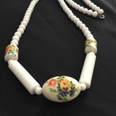 Beautiful, vintage, white wheel necklace with floral beads