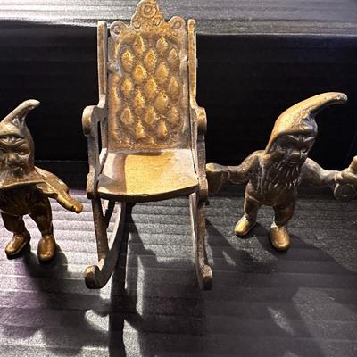 brass rocking chair with two solid brass figurines