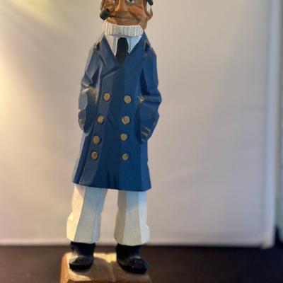 Vintage Sea Captain Wood Carving 10" Tall Hand Carved and Painted Nautical Decor