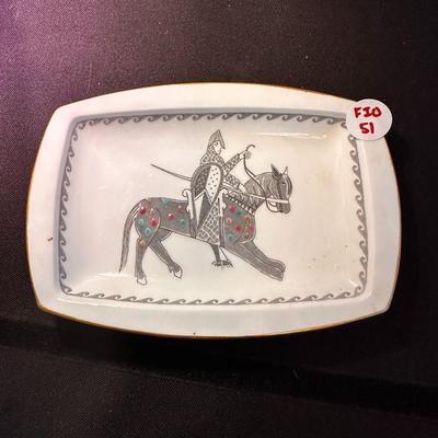 1980's Minton Trinket Dish Medieval Knight on Horse Trinket Dish Rectangular