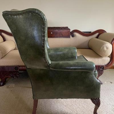 Vintage Green Leather Armchair