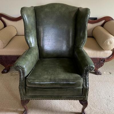 Vintage Green Leather Armchair