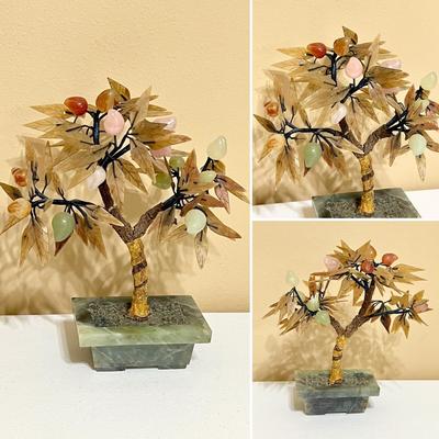 Pair (2) Jade & Multi Stone Bonsai Trees