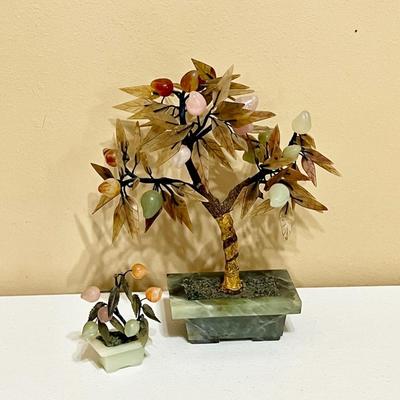 Pair (2) Jade & Multi Stone Bonsai Trees
