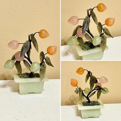 Pair (2) Jade & Multi Stone Bonsai Trees
