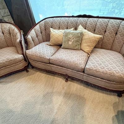 Matching antique sofa and chair, 3pillows