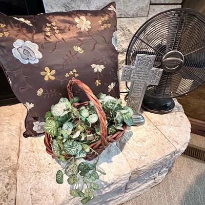 Fan, Greenery Basket, Cross and Brown Pillow
