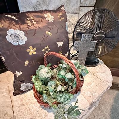 Fan, Greenery Basket, Cross and Brown Pillow