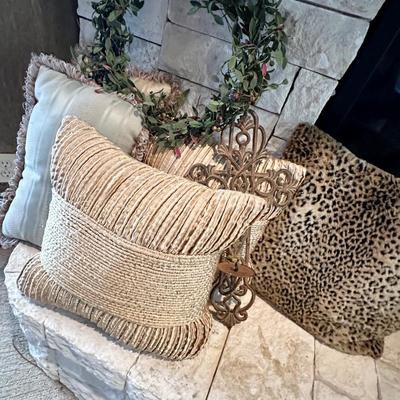 4 Pillows, cross candle holder and Wreath