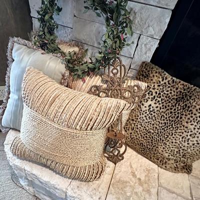 4 Pillows, cross candle holder and Wreath