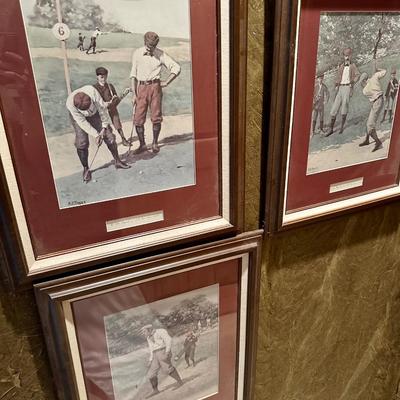 3 pieces of golf art framed with mats - Prints