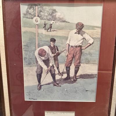 3 pieces of golf art framed with mats - Prints