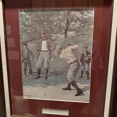 3 pieces of golf art framed with mats - Prints