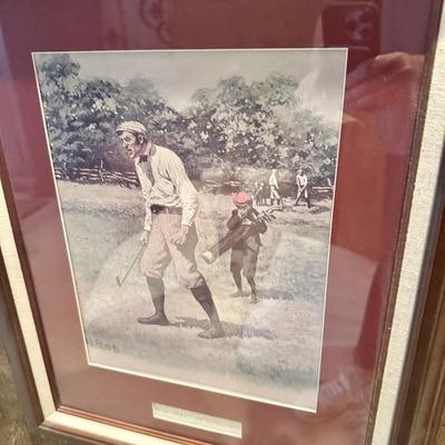 3 pieces of golf art framed with mats - Prints