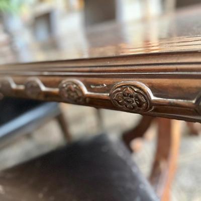 Century Dining room table and 6 Thomasville chairs from Mathis Bros. And a floral arrangement - Measurements in photos