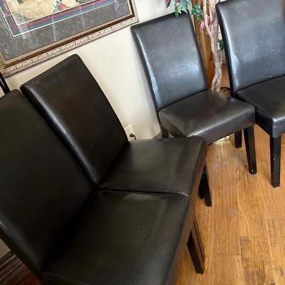 4 Leather High Back Chairs, Lamp, Art and faux tree