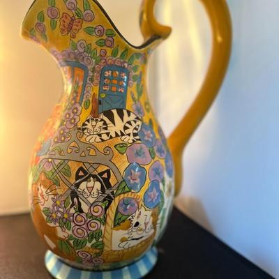 2004 Catzilla "Cats Garden" 14 1/2 In. Tall Pitcher Candance Reiter Designs