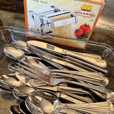 Pasta maker and Reed & Barton stainless utensils
