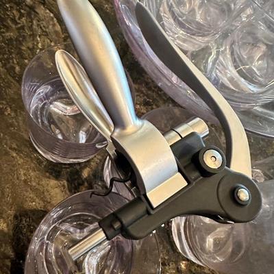 Acrylic large bowl and acrylic glasses with rabbit wine opener